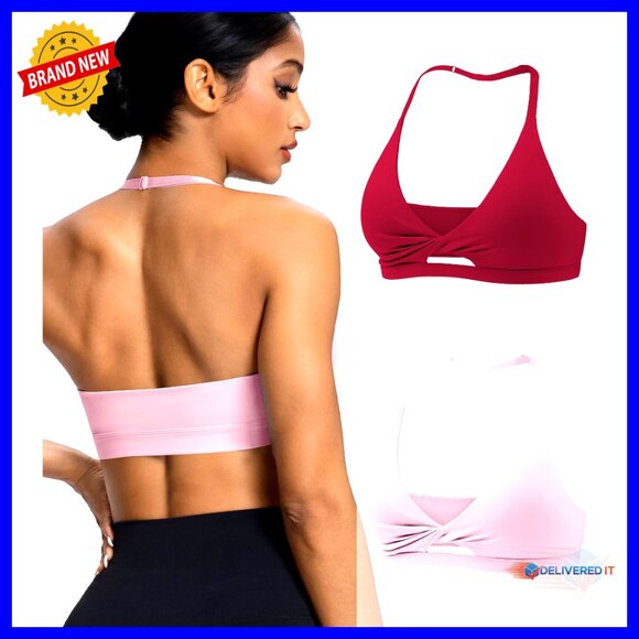 2 Pack Medium Impact Sports Bras Halter Adjustable Straps Wireless